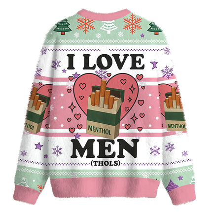 Uglysweatershops I Love Men Fuzzy Christmas Ugly Sweatshirt