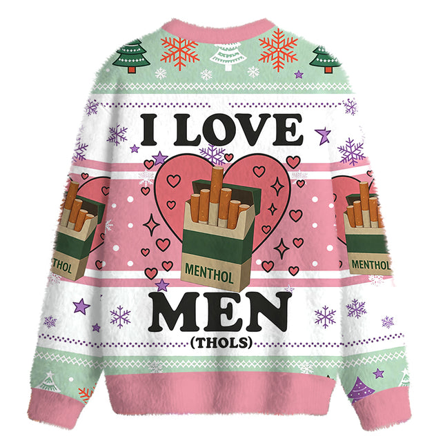 Uglysweatershops I Love Men Fuzzy Christmas Ugly Sweatshirt