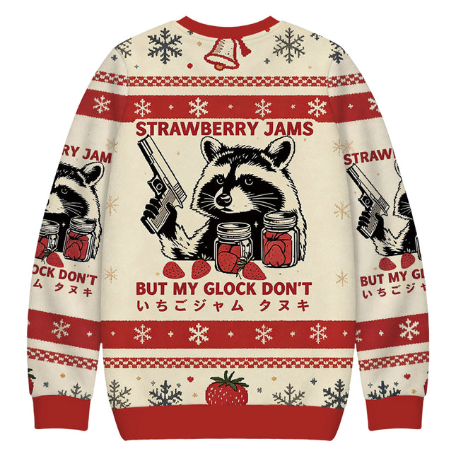 Uglysweatershops Strawberry Jams Raccoon Christmas Ugly Sweatshirt