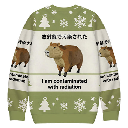 Uglysweatershops Green Capybara Contaminated By Radiation Christmas Ugly Sweatshirt