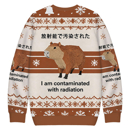 Uglysweatershops Brown Capybara Contaminated By Radiation Christmas Ugly Sweatshirt