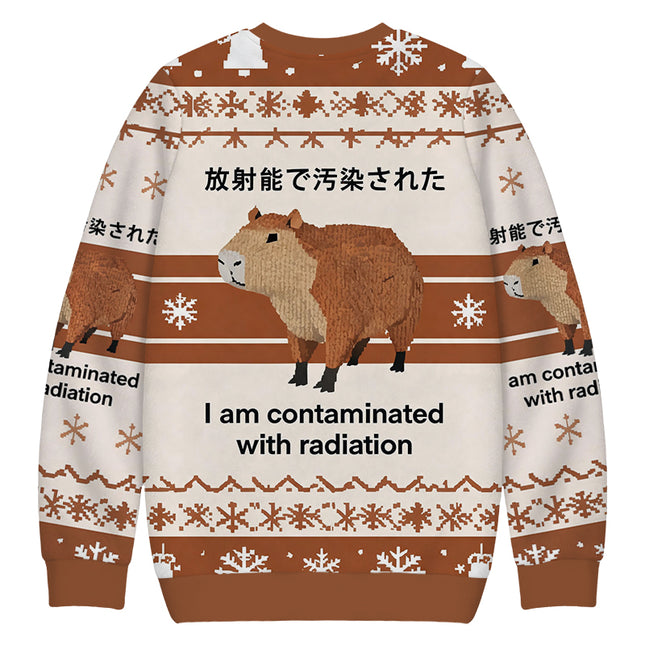 Uglysweatershops Brown Capybara Contaminated By Radiation Christmas Ugly Sweatshirt