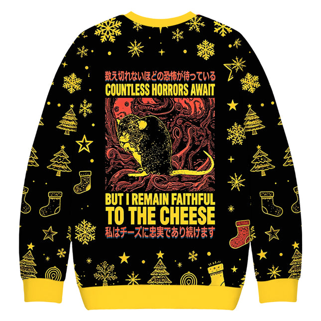 Uglysweatershops Countless Horrors Await But Remain Faithful to the Cheese Christmas Ugly Sweatshirt