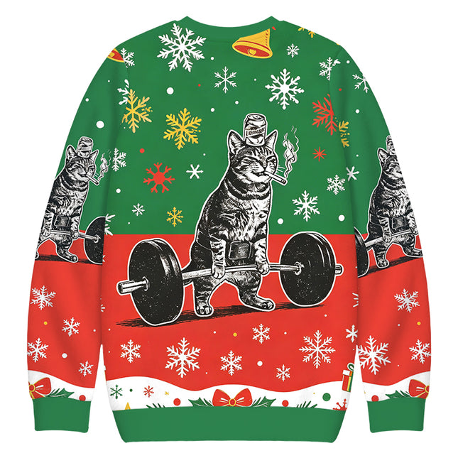 Uglysweatershops Funny Deadlift Cat Christmas Ugly Sweatshirt