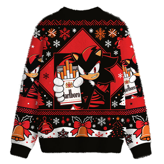 Uglysweatershops Shadow The Hedgehog Fuzzy Christmas Ugly Sweatshirt