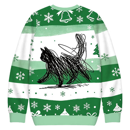 Uglysweatershops Minimalist Cat Art Christmas Ugly Sweatshirt