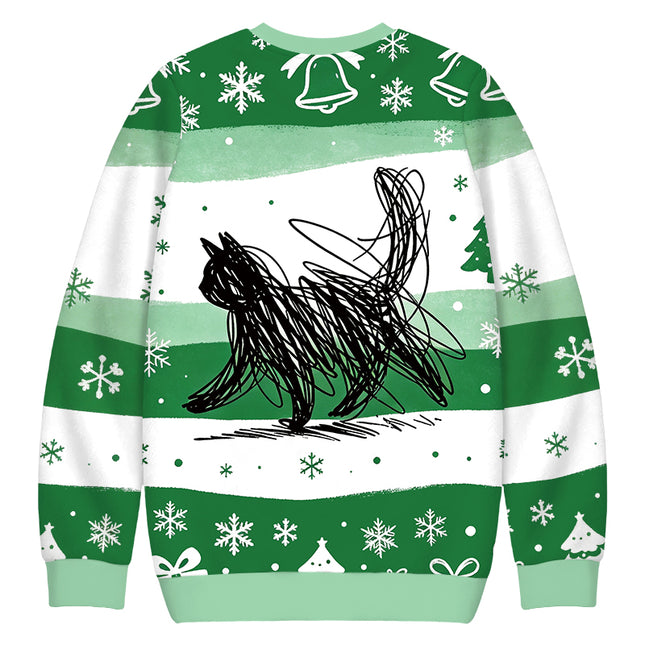 Uglysweatershops Minimalist Cat Art Christmas Ugly Sweatshirt