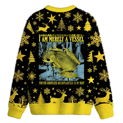 Uglysweatershops Funny Vintage Japanese Frog Fuzzy Christmas Ugly Sweatshirt
