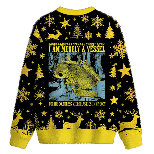 Uglysweatershops Funny Vintage Japanese Frog Fuzzy Christmas Ugly Sweatshirt