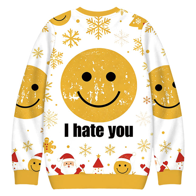 Uglysweatershops I Hate You Smiley Face Christmas Ugly Sweatshirt
