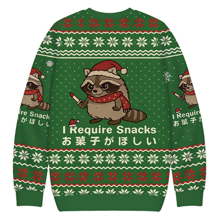 Uglysweatershops Raccoons Need Snacks Funny Christmas Ugly Sweatshirt