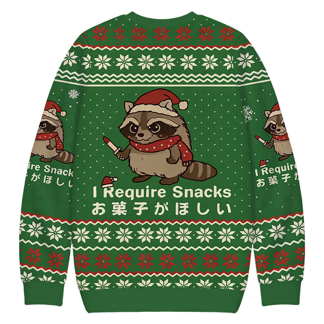 Uglysweatershops Raccoons Need Snacks Funny Christmas Ugly Sweatshirt