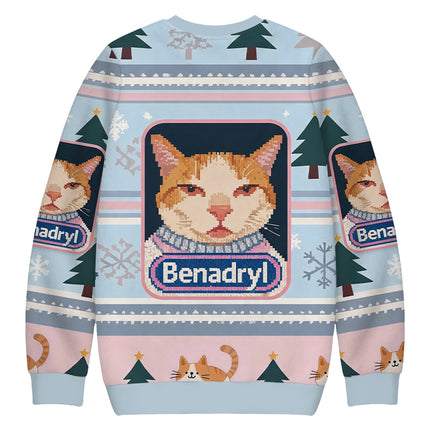 Uglysweatershops Pink Drowsy Cat Meme Funny Christmas Ugly Sweatshirt