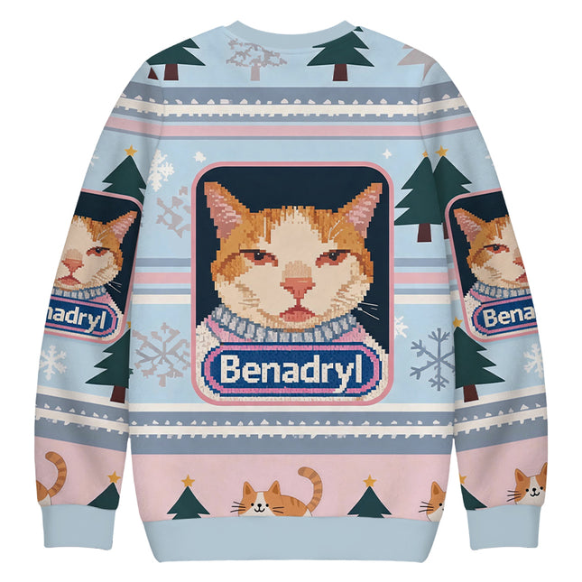 Uglysweatershops Pink Drowsy Cat Meme Funny Christmas Ugly Sweatshirt