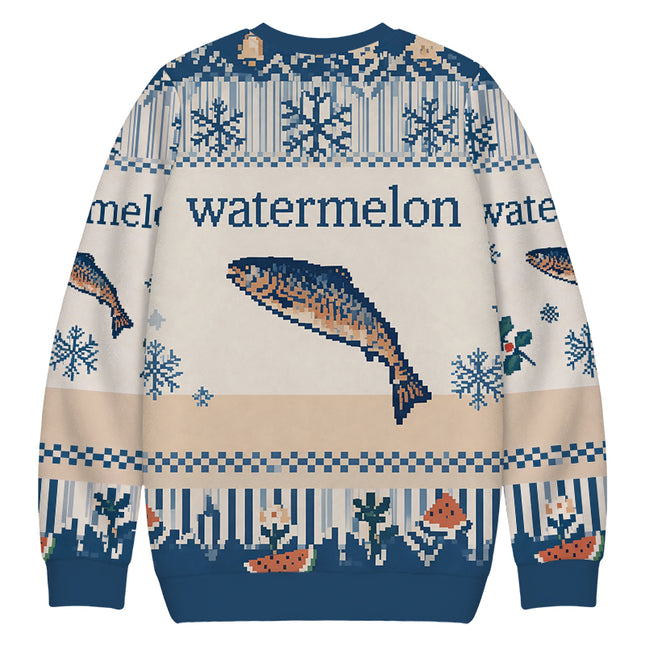 Uglysweatershops Watermelon Fish Christmas Ugly Sweatshirt