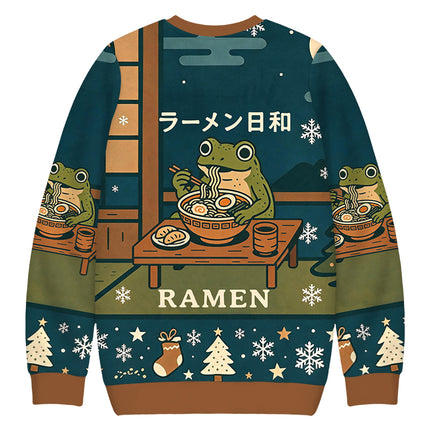 Uglysweatershops Japanese Frog Eating Ramen Christmas Ugly Sweatshirt