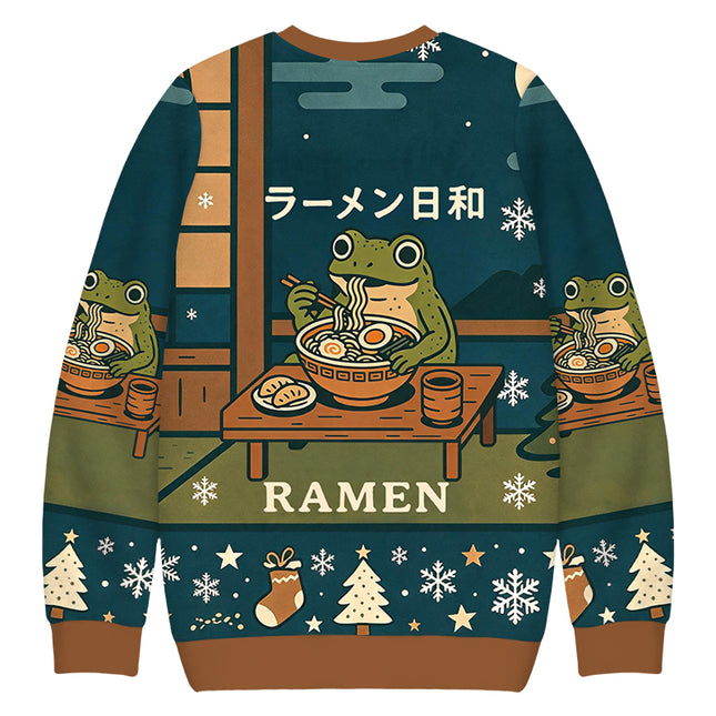 Uglysweatershops Japanese Frog Eating Ramen Christmas Ugly Sweatshirt