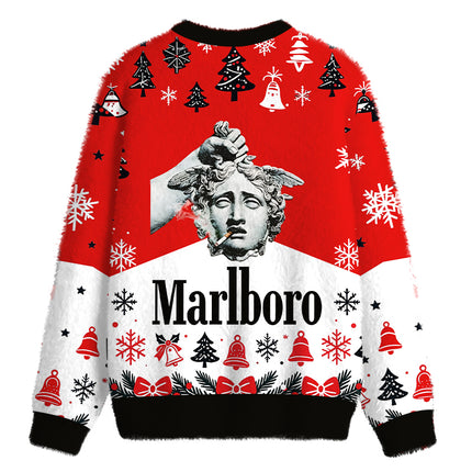 Uglysweatershops Holding Head of Medusa Smoking Fuzzy Christmas Ugly Sweatshirt