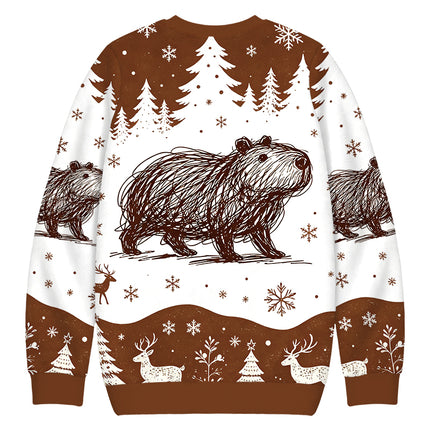 Uglysweatershops Minimalist Capybara Christmas Ugly Sweatshirt