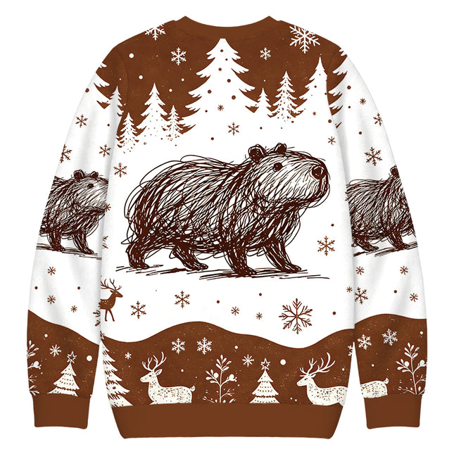 Uglysweatershops Minimalist Capybara Christmas Ugly Sweatshirt