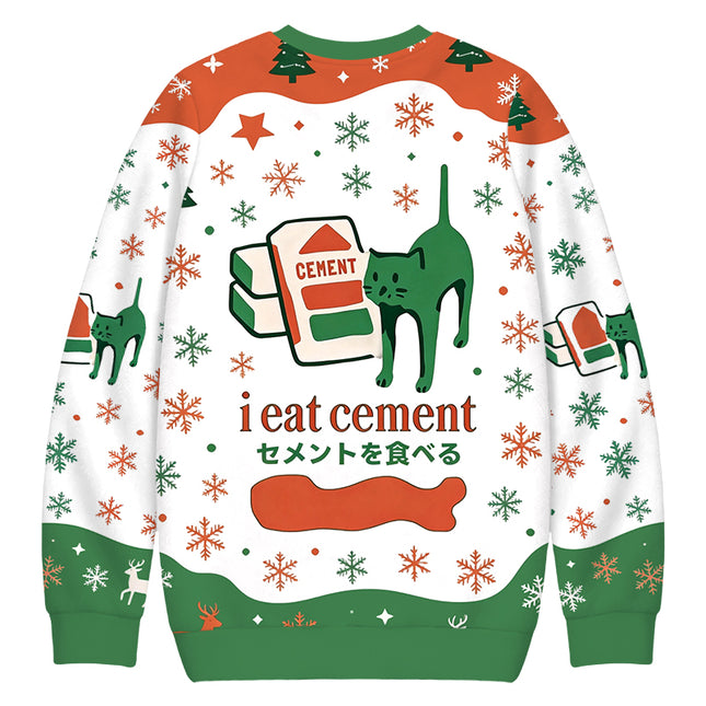 Uglysweatershops Cement Cat Christmas Ugly Sweatshirt