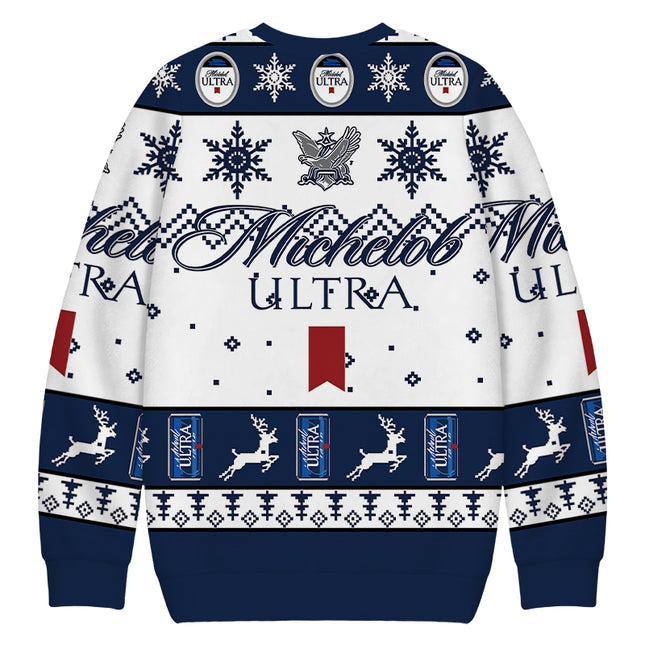 Uglysweatershops Blue White Snowflake Deer Christmas Ugly Sweatshirt