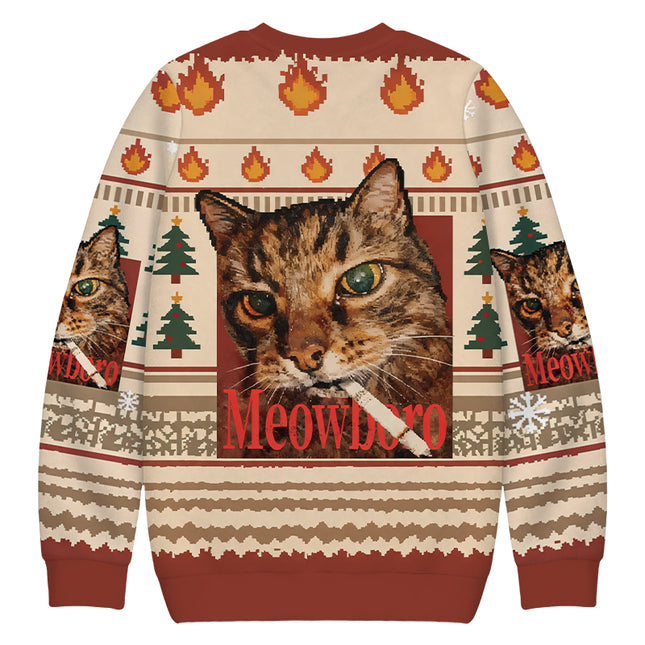 Uglysweatershops Meowlboro Smoking Cat Funny Christmas Ugly Sweatshirt