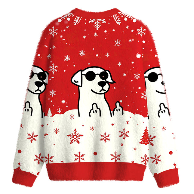 Uglysweatershops Rebellious Dog Fuzzy Christmas Ugly Sweatshirt