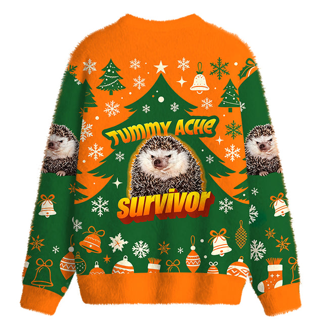 Uglysweatershops Tummy Ache Survivor Meme Fuzzy Christmas Ugly Sweatshirt