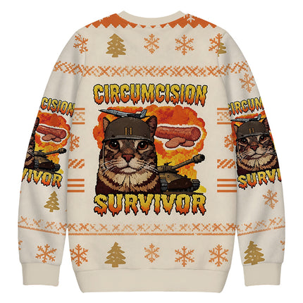 Uglysweatershops Circumcision Survivor Funny Cat Meme Christmas Ugly Sweatshirt