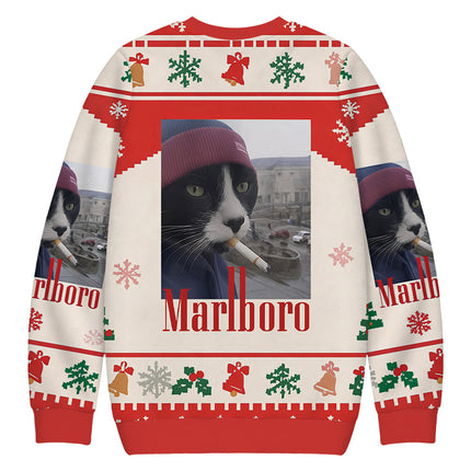 Uglysweatershops Red Smoking Cat Meme Christmas Ugly Sweatshirt