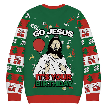 Uglysweatershops Go Jesus It's Your Birthday Funny Christmas Ugly Sweatshirt
