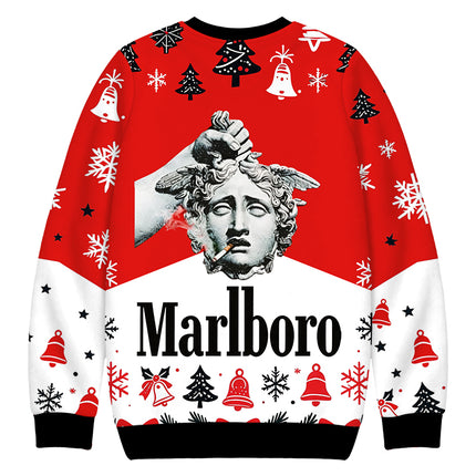 Uglysweatershops Holding Head of Medusa Smoking Christmas Ugly Sweatshirt