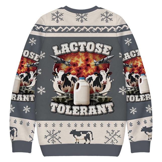 Uglysweatershops Lactose Tolerant Funny Meme Christmas Ugly Sweatshirt