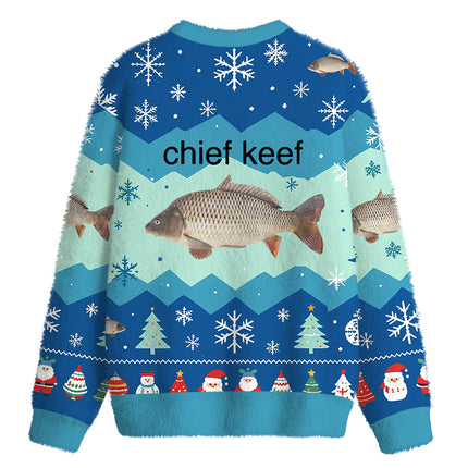 Uglysweatershops Chief Keef Fish Fuzzy Christmas Ugly Sweatshirt