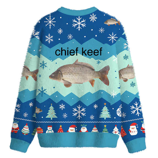 Uglysweatershops Chief Keef Fish Fuzzy Christmas Ugly Sweatshirt