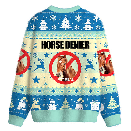 Uglysweatershops Horse Denier Funny Horses Fuzzy Christmas Ugly Sweatshirt