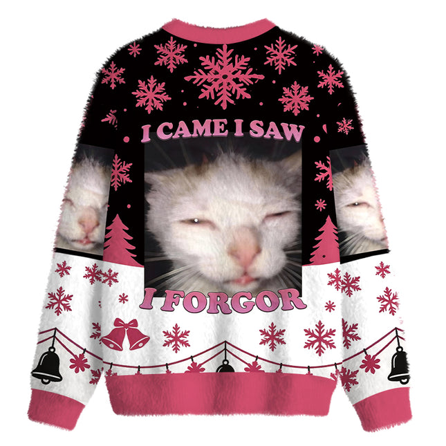 Uglysweatershops I Forgor Funny Cat Meme Fuzzy Christmas Ugly Sweatshirt