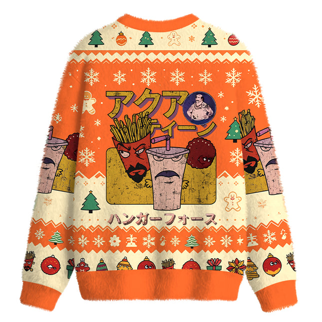 Uglysweatershops Hunger Force Japanese Retro Fuzzy Christmas Ugly Sweatshirt