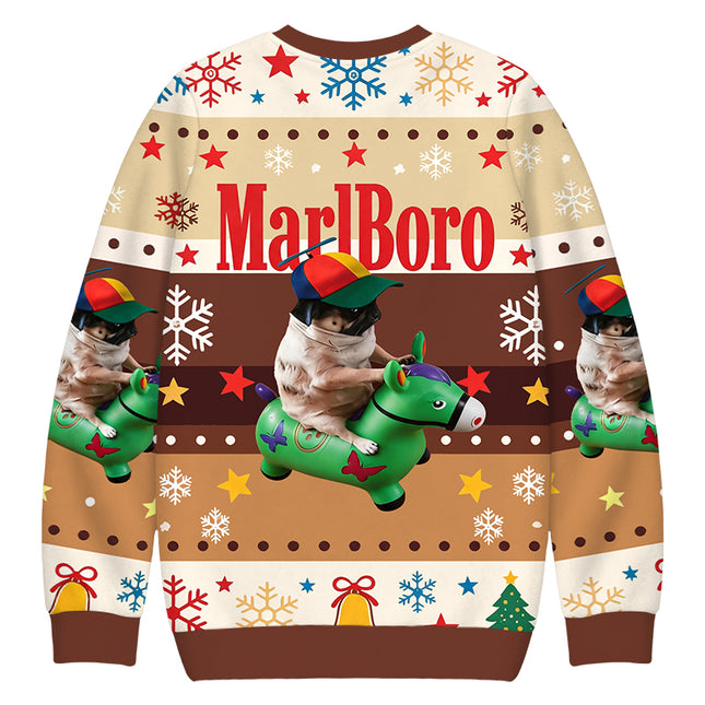 Uglysweatershops Pug Smoking Riding Horse Christmas Ugly Sweatshirt
