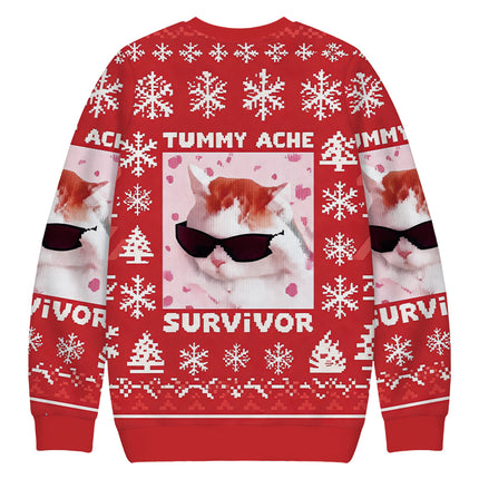 Uglysweatershops Tummy Ache Survivor Funny Cat Meme Christmas Ugly Sweatshirt