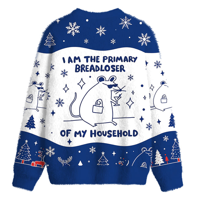 Uglysweatershops I Am the Primary Breadloser of My Household Fuzzy Christmas Ugly Sweatshirt