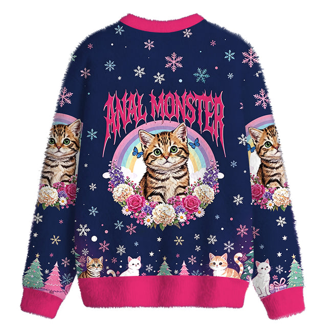 Uglysweatershops Anal Monster Cat Fuzzy Christmas Ugly Sweatshirt