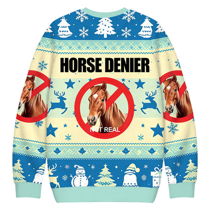 Uglysweatershops Horse Denier Funny Horses Christmas Ugly Sweatshirt