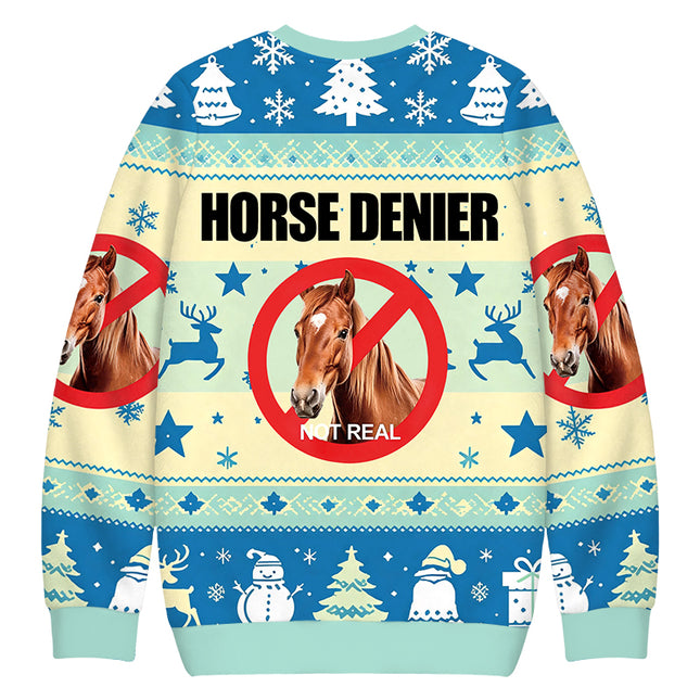 Uglysweatershops Horse Denier Funny Horses Christmas Ugly Sweatshirt