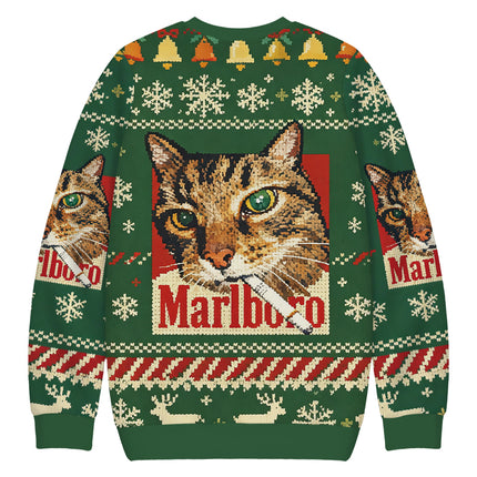 Uglysweatershops Funny Smoking Cat Green Christmas Ugly Sweatshirt