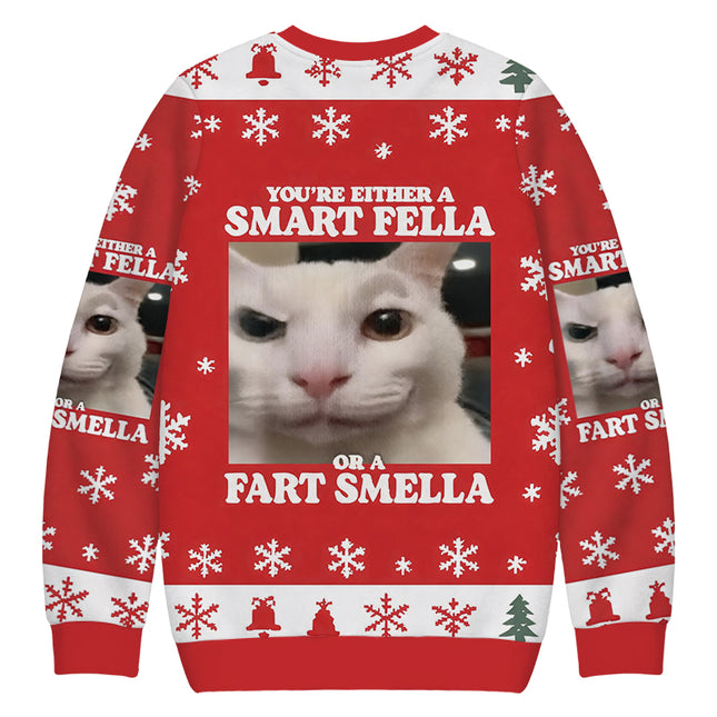 Uglysweatershops You're Either a Smart Fella Christmas Ugly Sweatshirt
