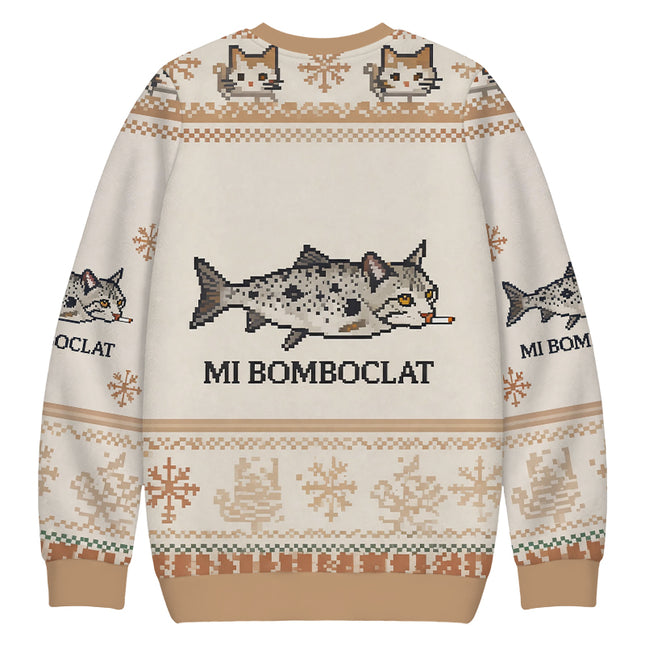 Uglysweatershops Bomboclat Fish Cat Meme Christmas Ugly Sweatshirt