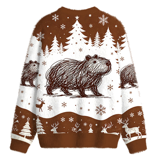 Uglysweatershops Minimalist Capybara Fuzzy Christmas Ugly Sweatshirt