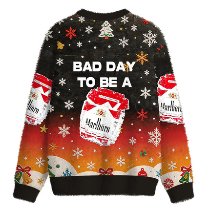 Uglysweatershops Bad Day to be Cigarette Pack Fuzzy Christmas Ugly Sweatshirt